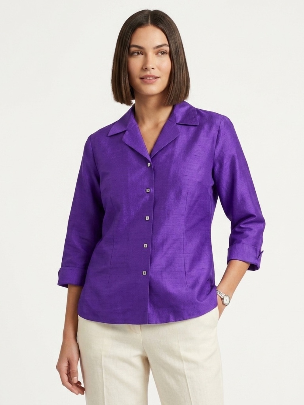 NWT Vintage Emily Spencer Amethyst Purple Silk Blouse Size 8